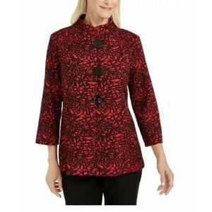 MRSP $70 JM Collection Womens Medium Jacquard 3/4 Sleeve Jacket RED NWT